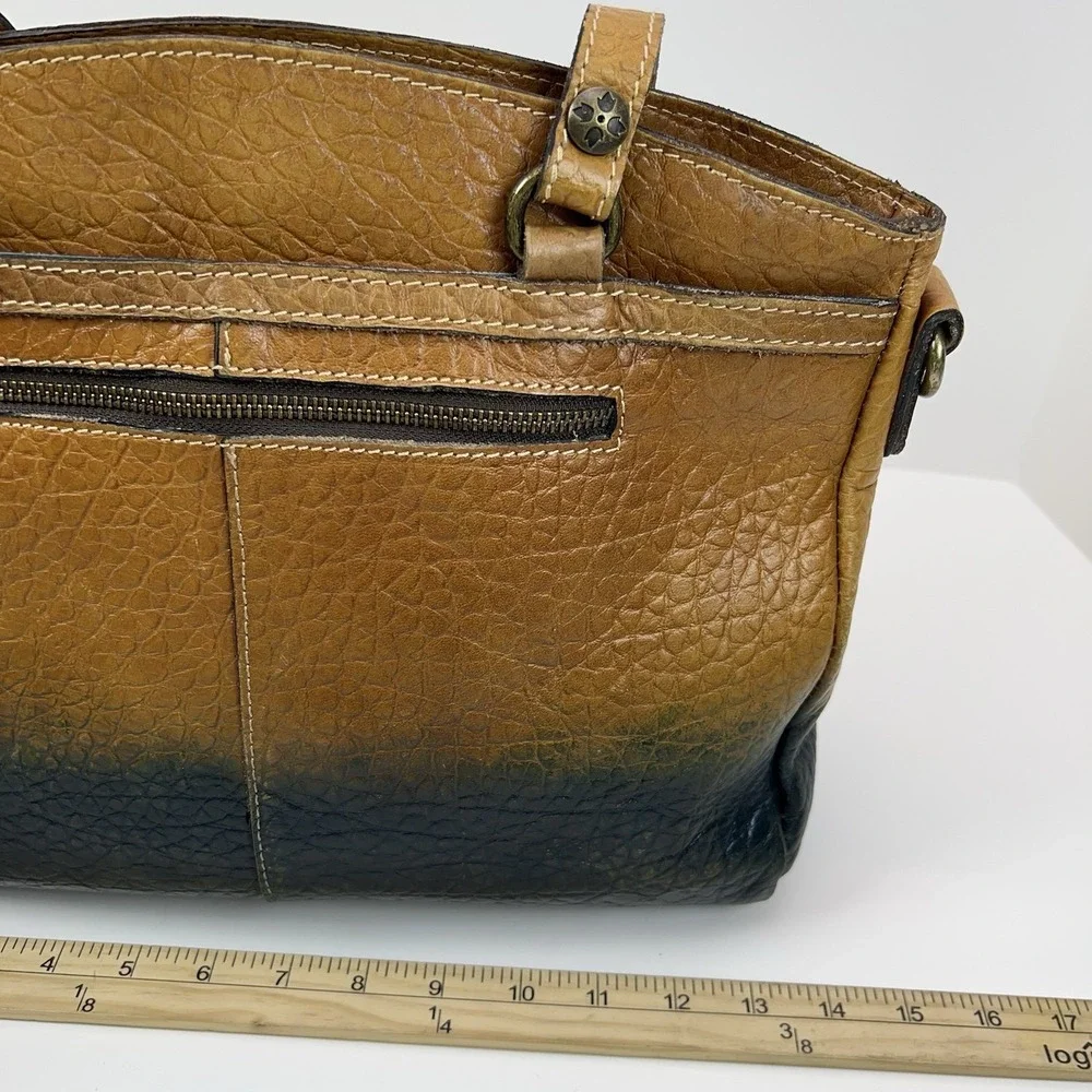 PATRICIA NASH Poppy Italian Leather Satchel Tote Distressed‎ Gradient Brown Blue